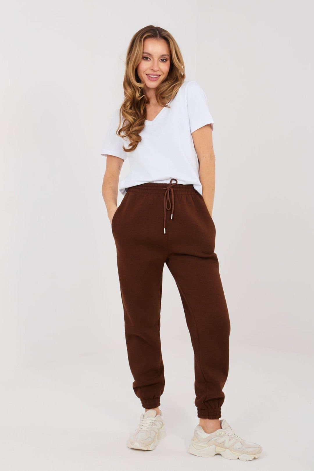 Love Lace Love Lace Women's Insulated High Waist Cotton Jogger Trousers in Brown