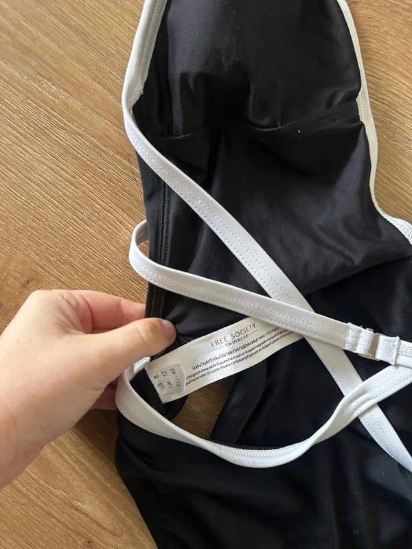ASOS Free society deep plunge black/white swimsuit