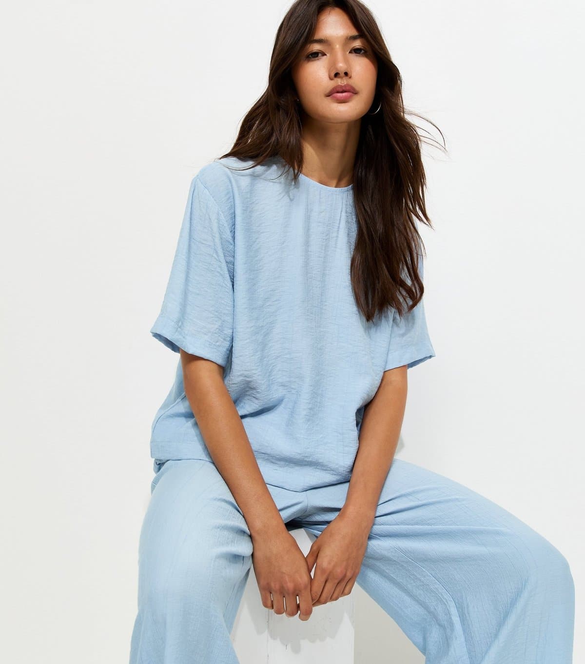 New Look Women's Blue Woven Short Sleeve T-Shirt New Look