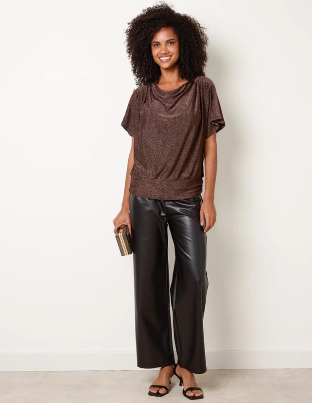 Blue Vanilla Button Detail Draped Cowl Neck Top - 2