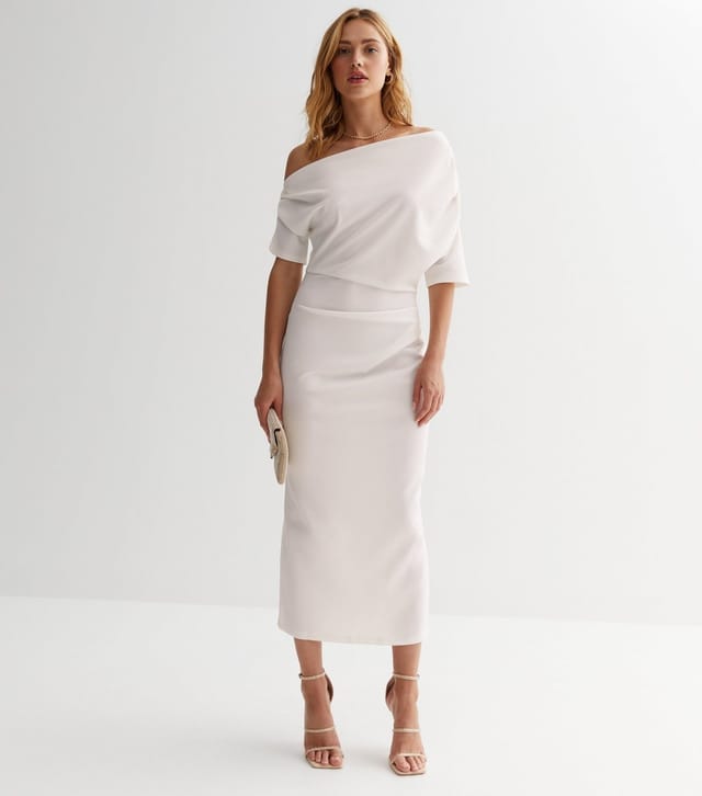 New Look Women's Off White Scuba Asymmetric Ruched Midi Dress New Look - 2