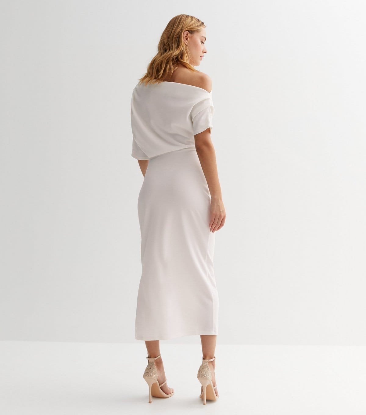 New Look Women's Off White Scuba Asymmetric Ruched Midi Dress New Look - 4