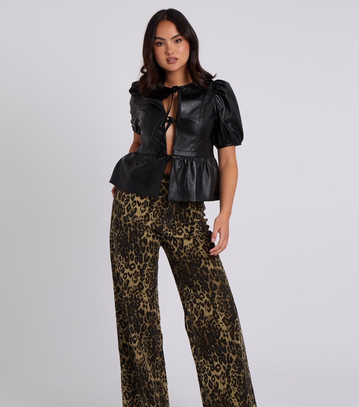 Urban Bliss Women's Black Faux Leather Tie Front Top Urban Bliss New Look