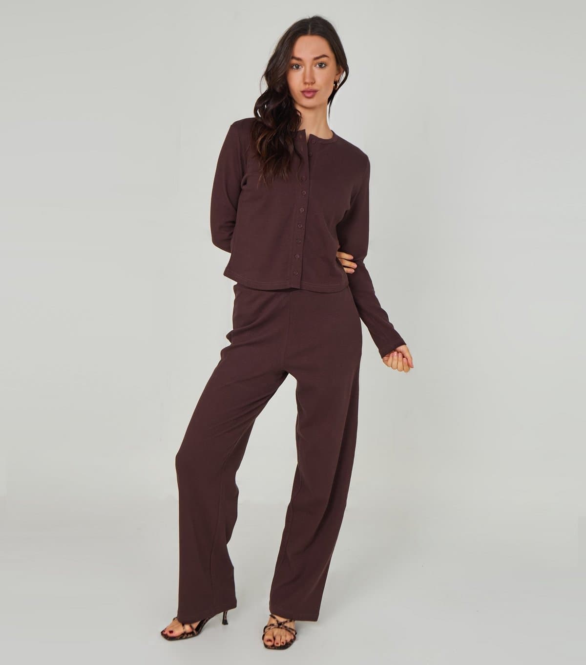 Urban Bliss Women's Brown Ribbed Wide Leg Trouser Urban Bliss New Look