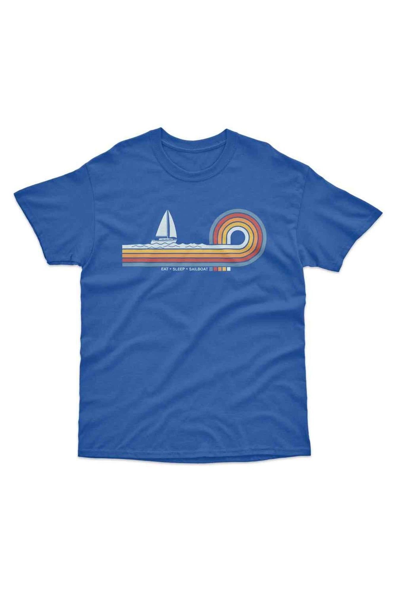 Bad Zebedee Bad Zebedee Men's Retro Lines Sailboat T-Shirt in Royal