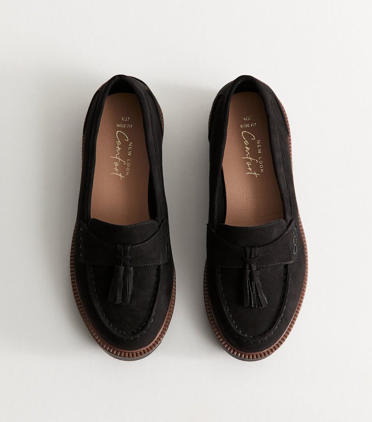 New Look Women's Wide Fit Black Faux Suede Chunky Sole Loafers Vegan New Look