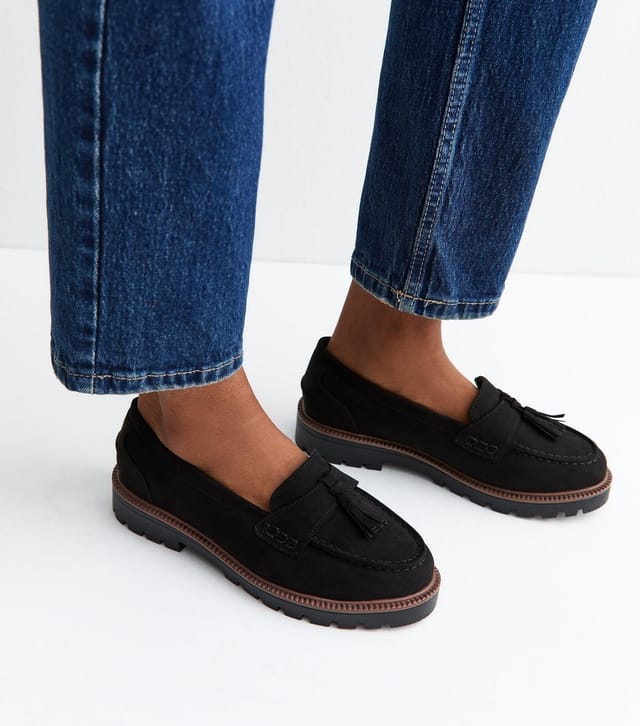 New Look Women's Wide Fit Black Faux Suede Chunky Sole Loafers Vegan New Look - 2