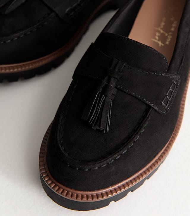 New Look Women's Wide Fit Black Faux Suede Chunky Sole Loafers Vegan New Look - 3