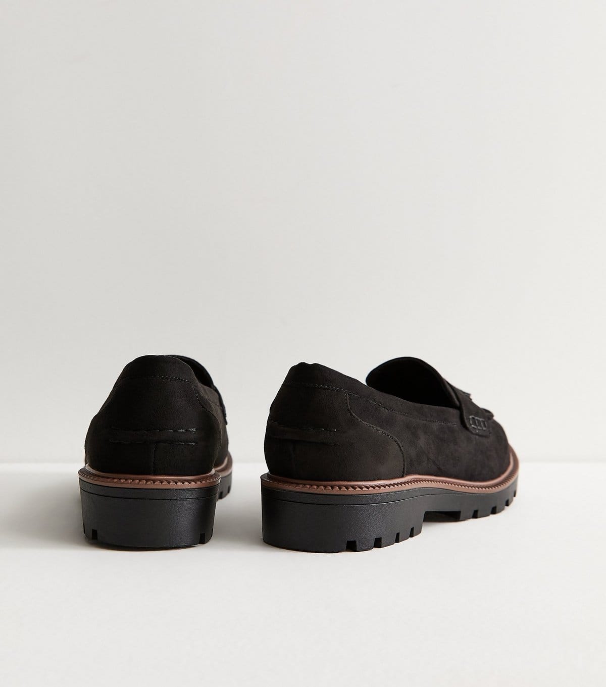 New Look Women's Wide Fit Black Faux Suede Chunky Sole Loafers Vegan New Look - 4