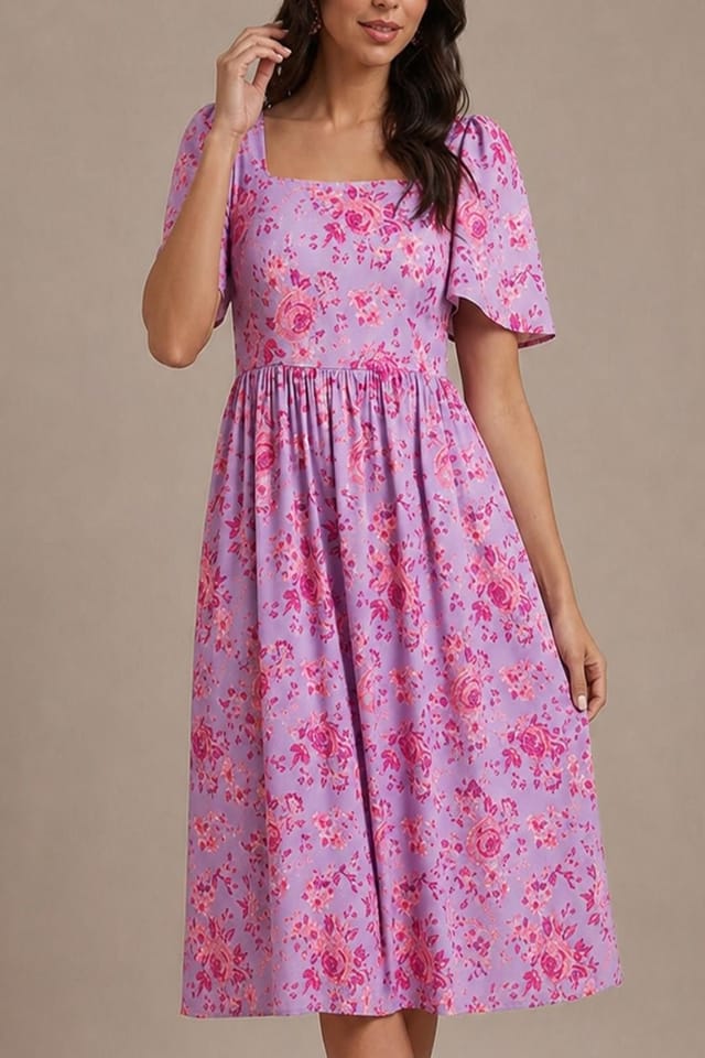 chi chi london Chi Chi London Women's Square Neck Ditsy Floral Midi Dress in Purple - 2