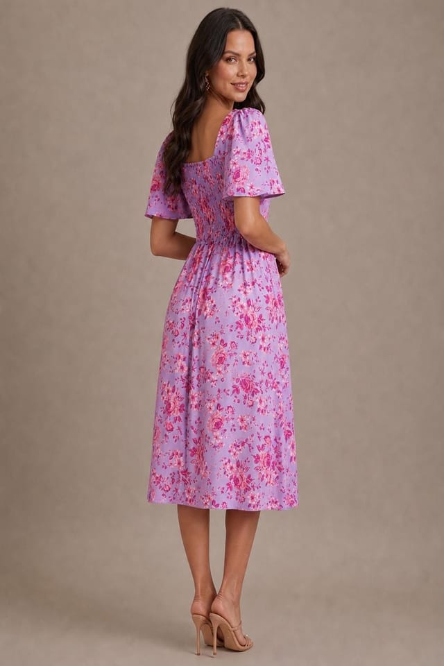 chi chi london Chi Chi London Women's Square Neck Ditsy Floral Midi Dress in Purple - 3