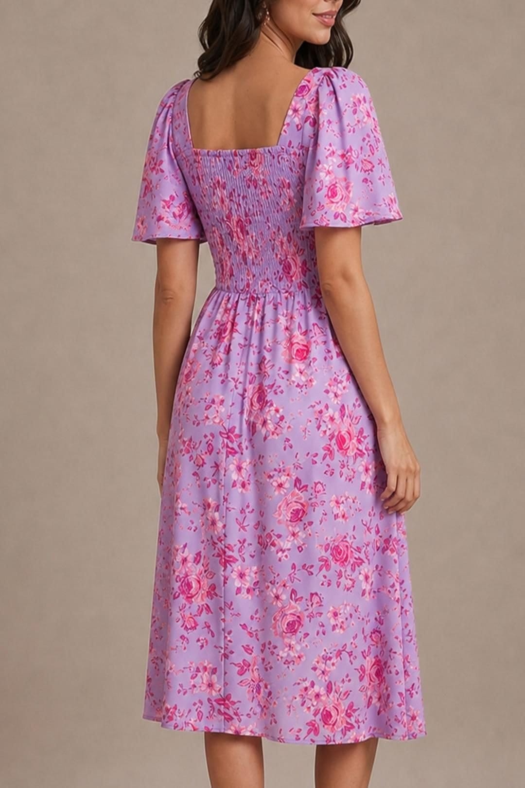 chi chi london Chi Chi London Women's Square Neck Ditsy Floral Midi Dress in Purple - 4