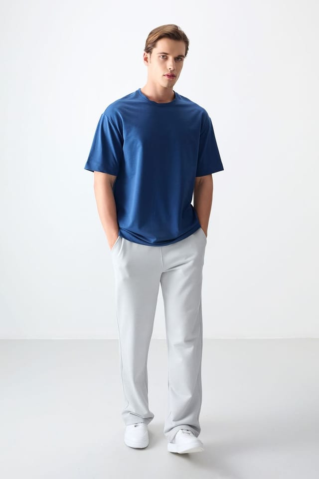 Tommy Life Tommy Life Men's Oversized Cotton Blend Crew Neck T-Shirt in Mid Blue - 3