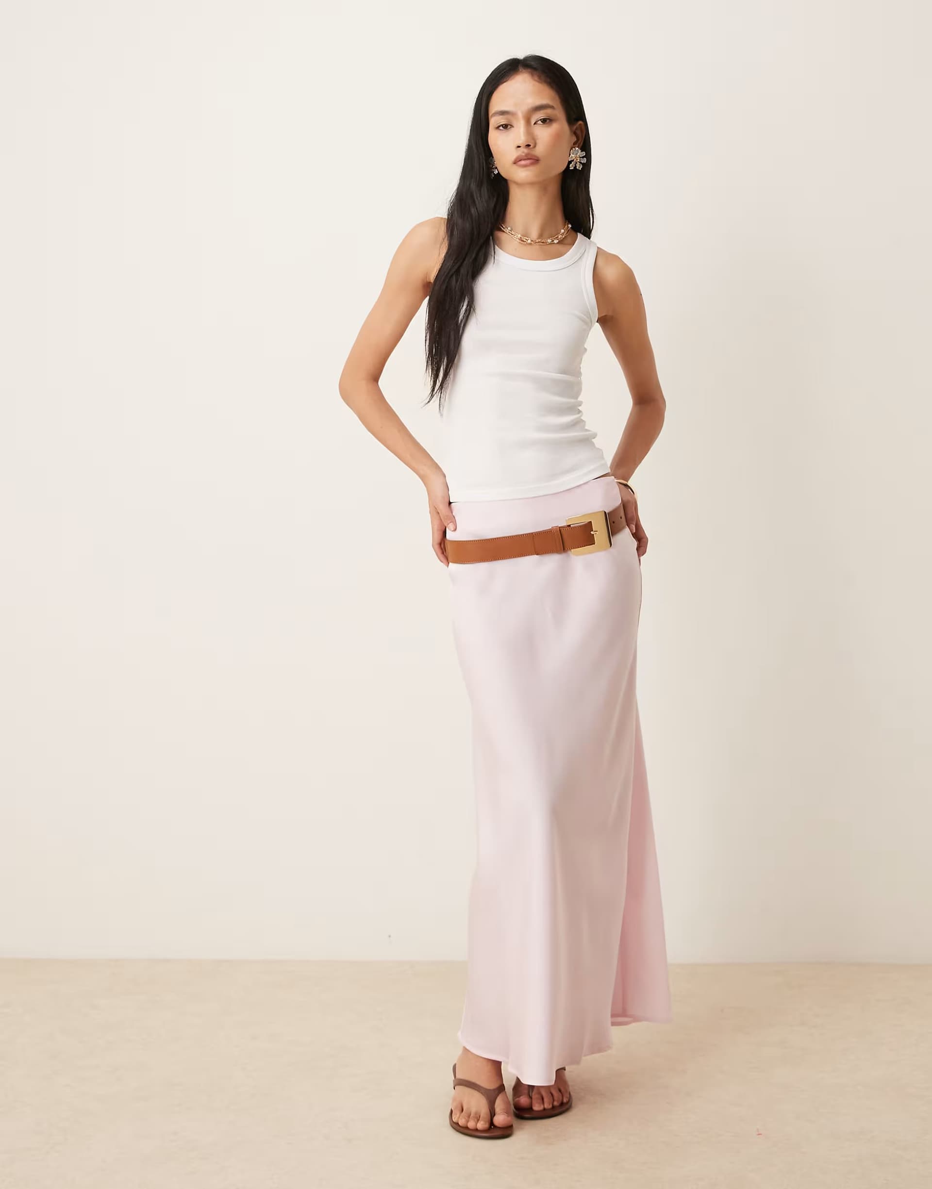 ASOS Vila satin maxi skirt in cherry blossom