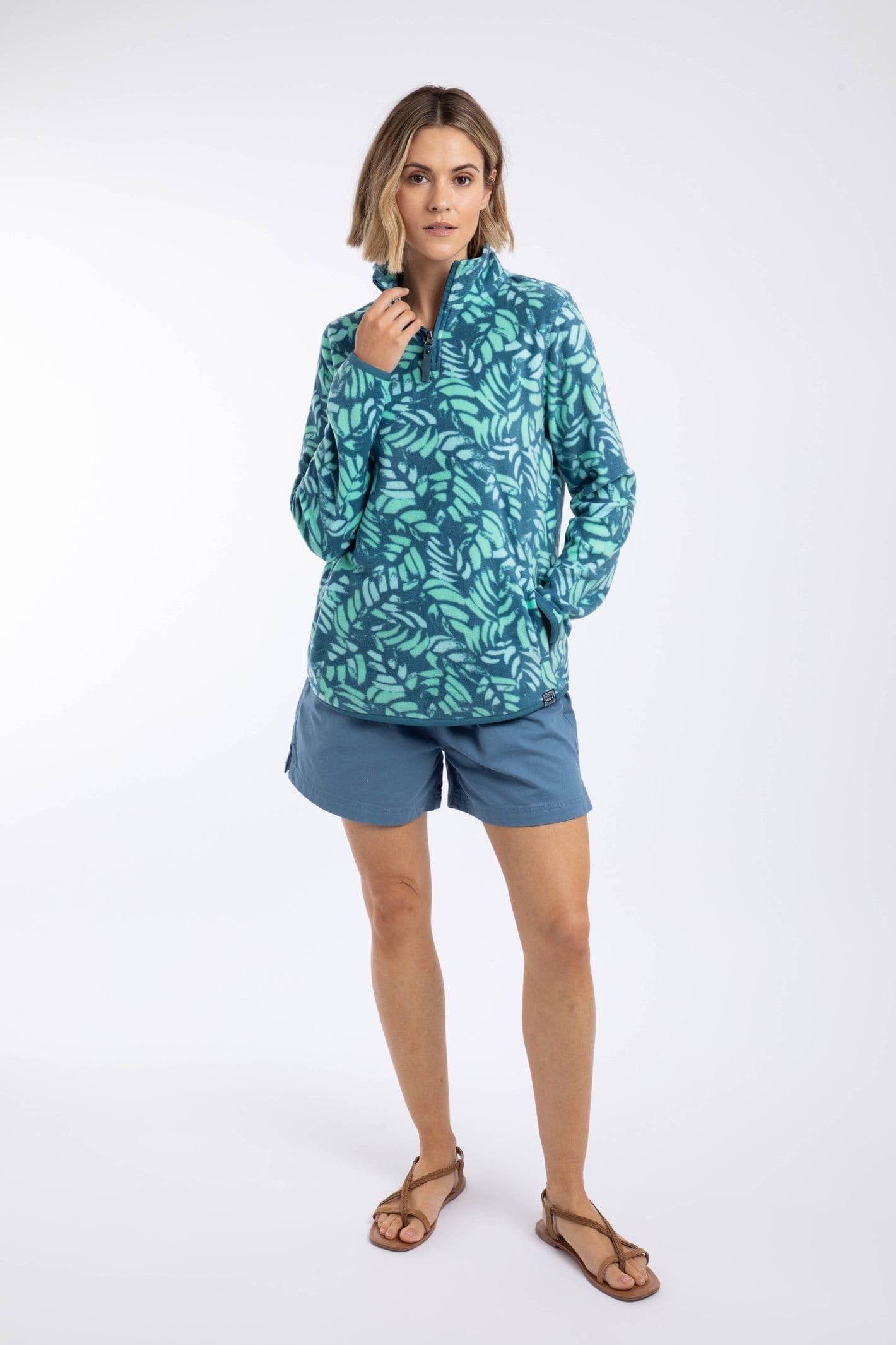 Weird Fish Weird Fish Women's Rory 1/4 Zip Printed Microfleece in Teal - 4