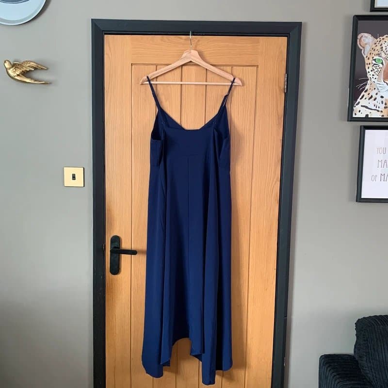 ASOS ASOS Blue Button Camisole Dress With V-Neck & Flattering Flared Cut (Size 12)