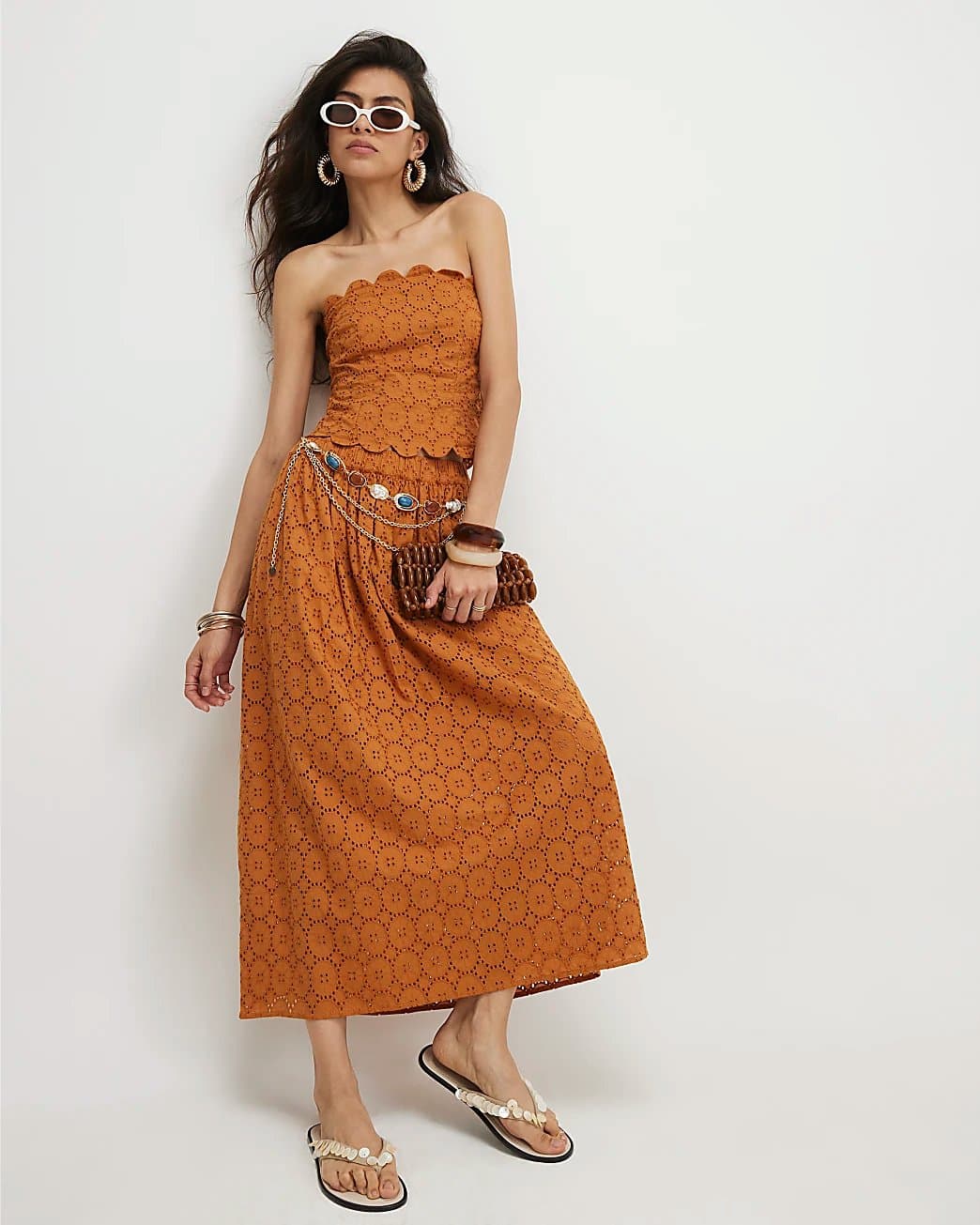 River Island River Island Womens Orange Broderie Full Maxi Skirt