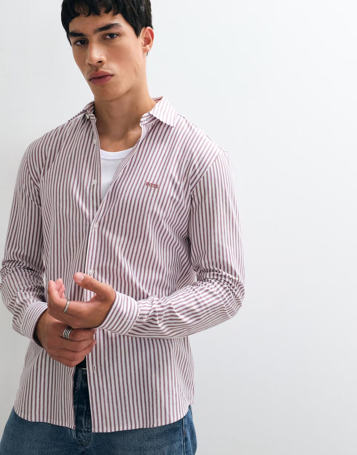ASOS Boss Orange my soft stripe slim fit shirt in red - 1