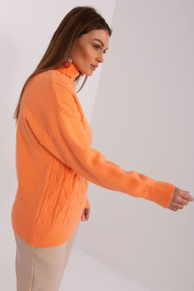 Love Lace Love Lace Women's Variegated Knit Acrylic Turtleneck Sweater in Orange - 2