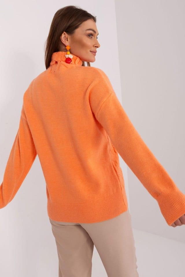 Love Lace Love Lace Women's Variegated Knit Acrylic Turtleneck Sweater in Orange - 3