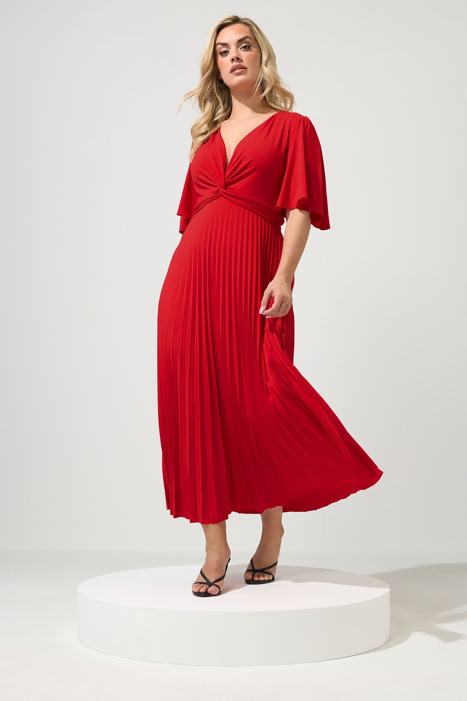 Yours Yours Women's Knot Pleated Maxi Dress in Red