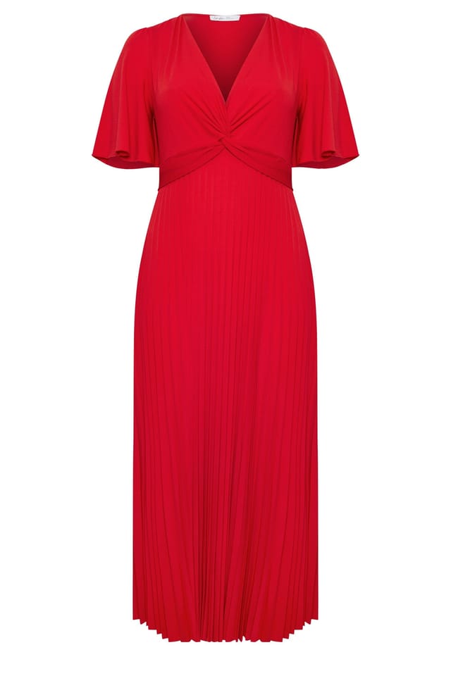 Yours Yours Women's Knot Pleated Maxi Dress in Red - 2