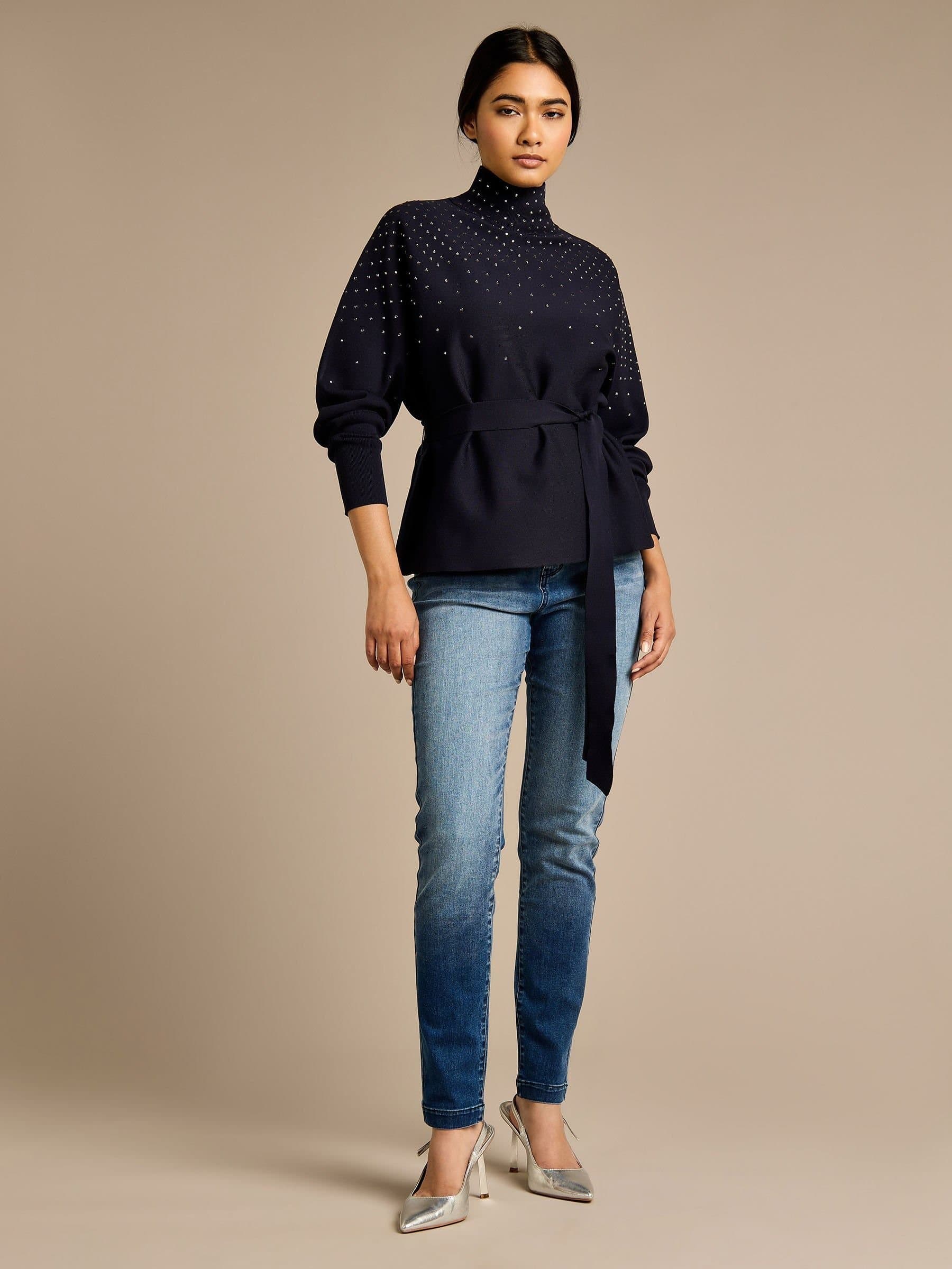GWD by GEORGE W. DAVIES GWD by GEORGE W. DAVIES Women's GWD Sparkle Iris Knitted Navy Top