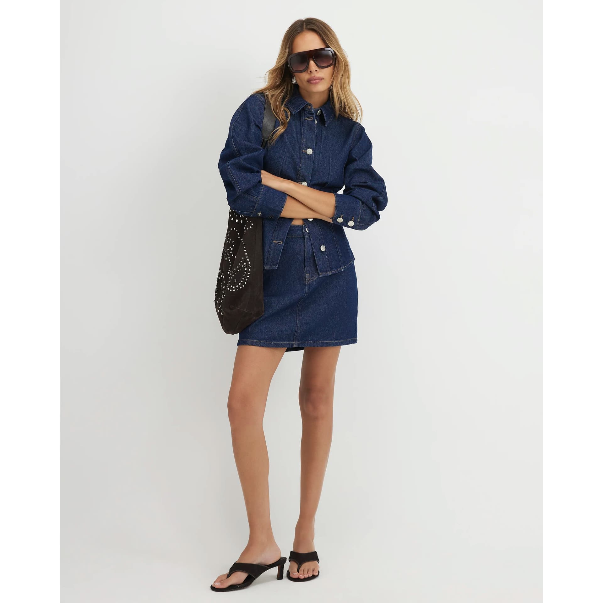 River Island River Island Womens Blue Denim Fitted Barrel Sleeve Jacket