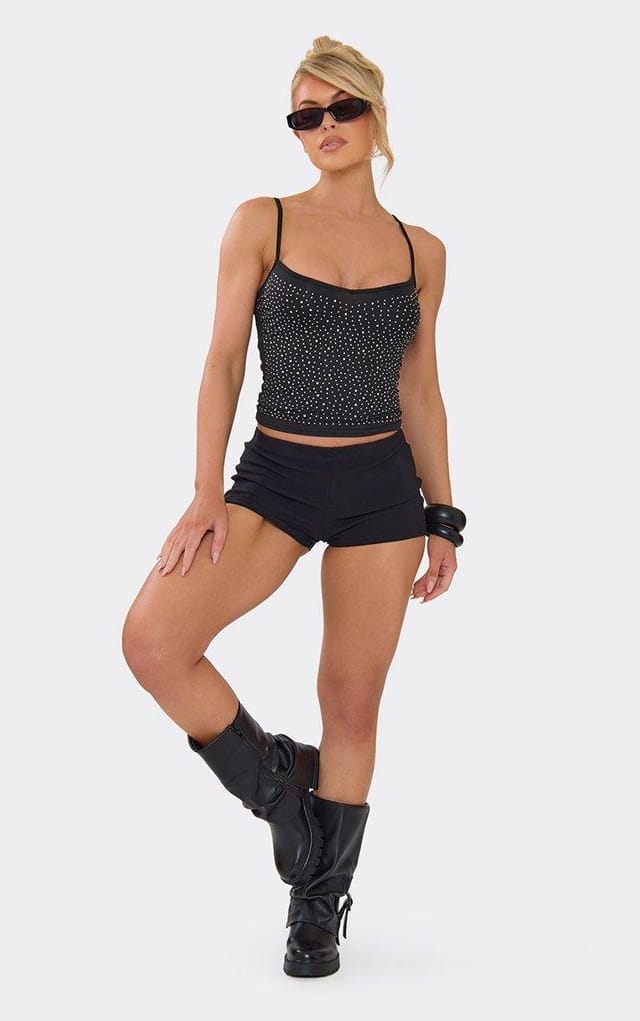 EGO Low Rise Booty Shorts In Black, Women's Size UK 8 - 2