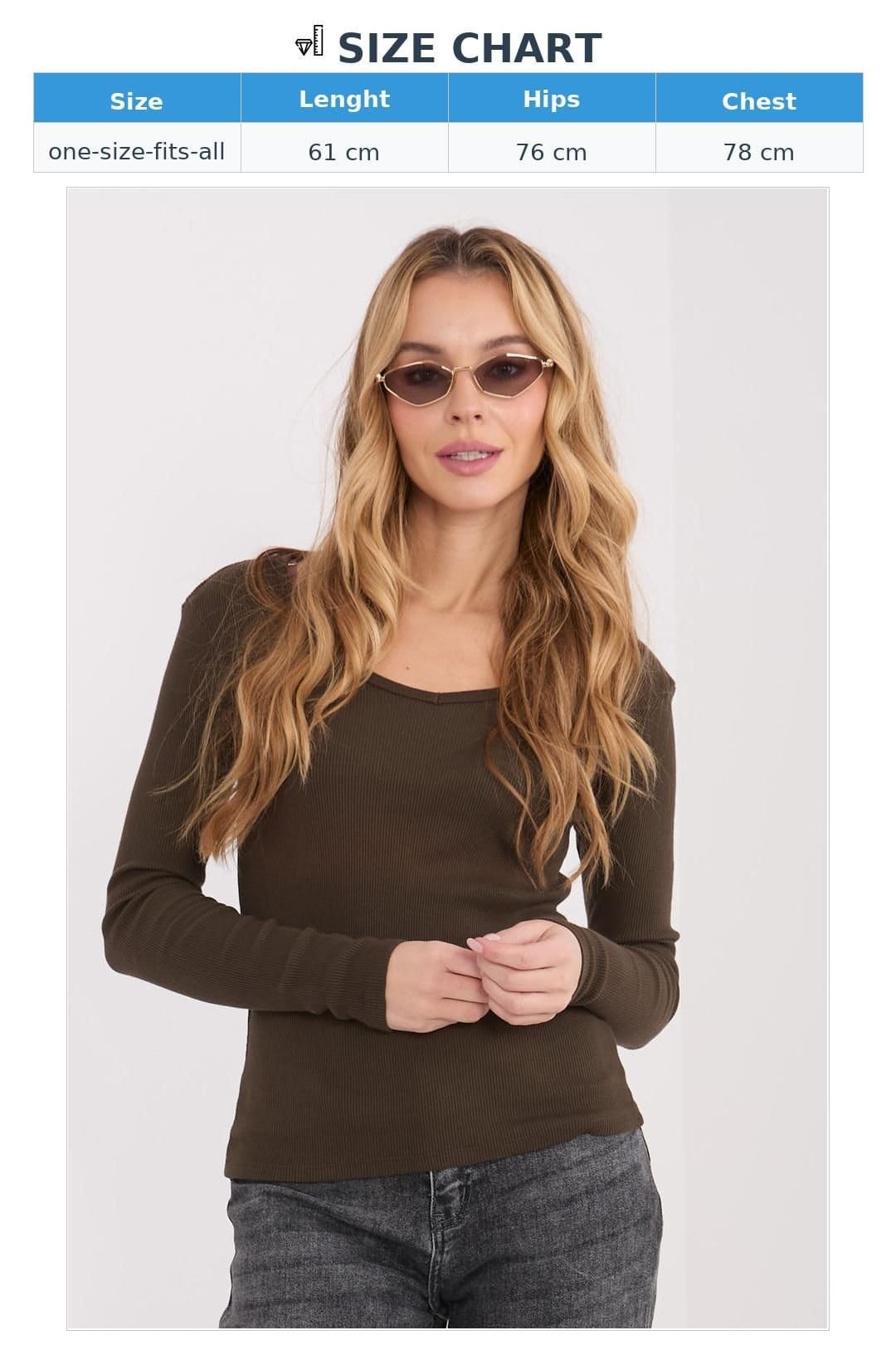 Love Lace Love Lace Women's Ribbed V Neck Long Sleeve Fitted Blouse Style 224736 in Brown - 4