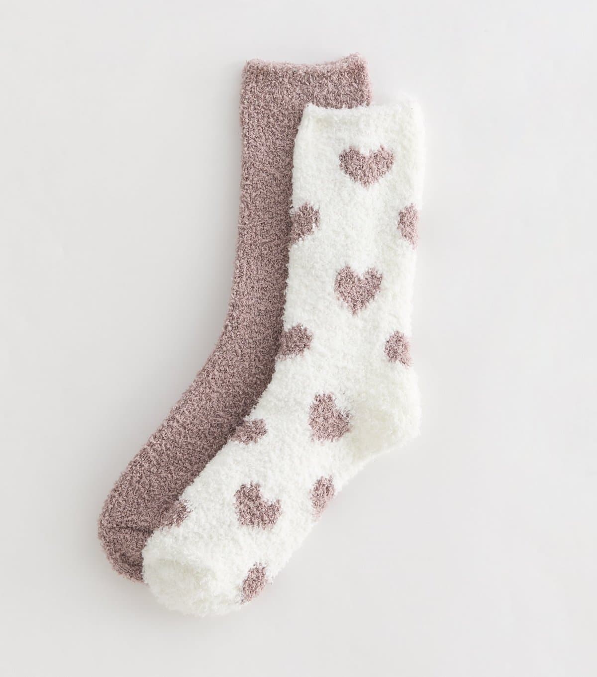 New Look New Look Pack Of 2 Mink Heart And Plain Cosy Knit Socks