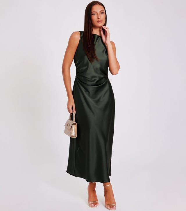 Quiz Women's Olive Satin Midaxi Dress Quiz New Look - 2