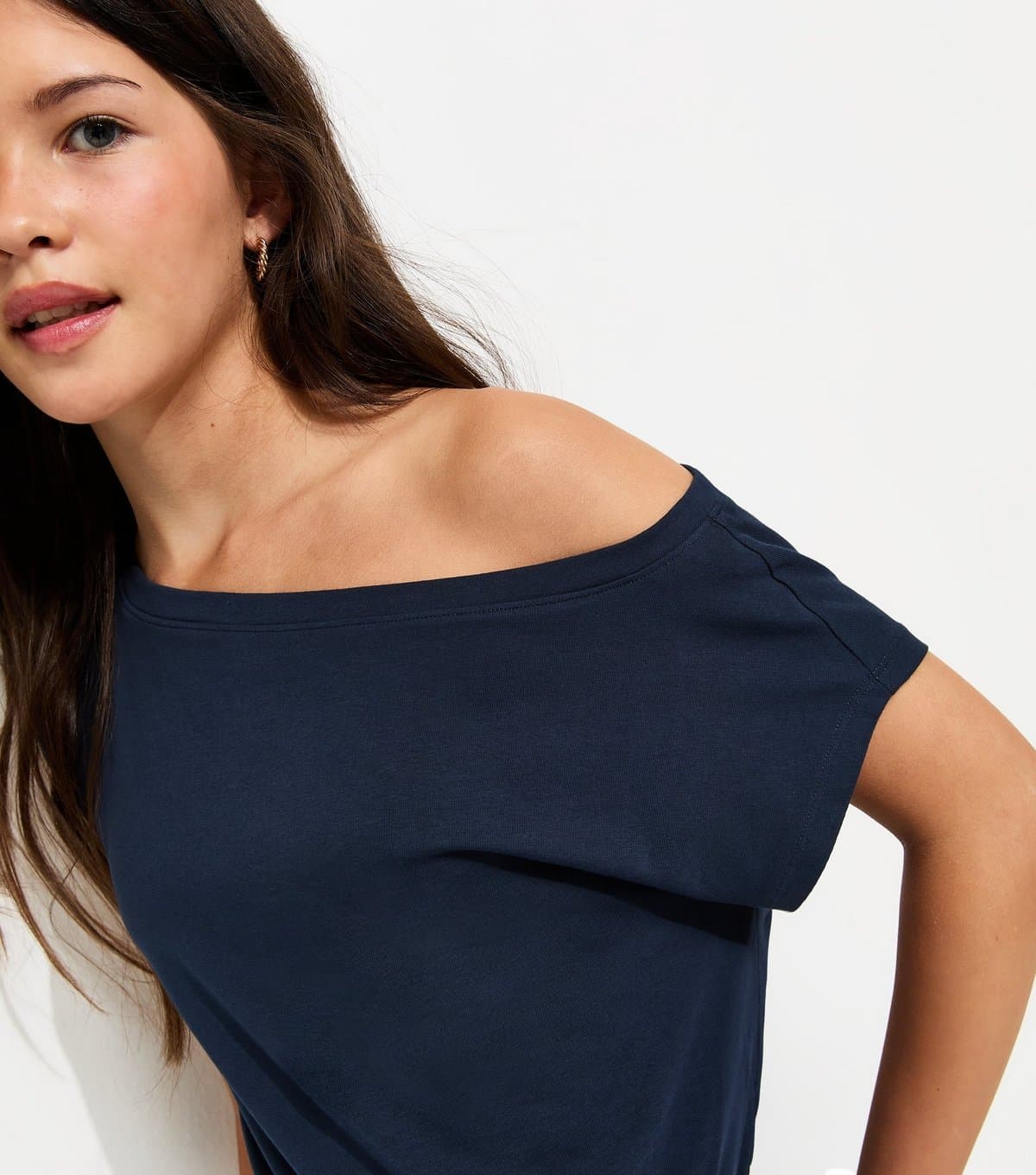 New Look Girls' Navy Cotton Rich Off The Shoulder Top New Look