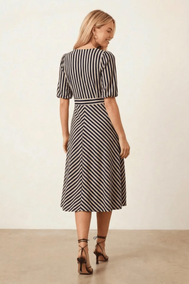 Style Cheat Style Cheat Women's Navy Stripe V-neck Midi Dress - 3