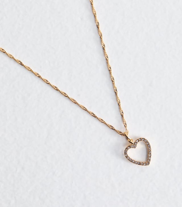 New Look Gold Tone Twist Chain Diamanté Heart Charm Necklace New Look - 3