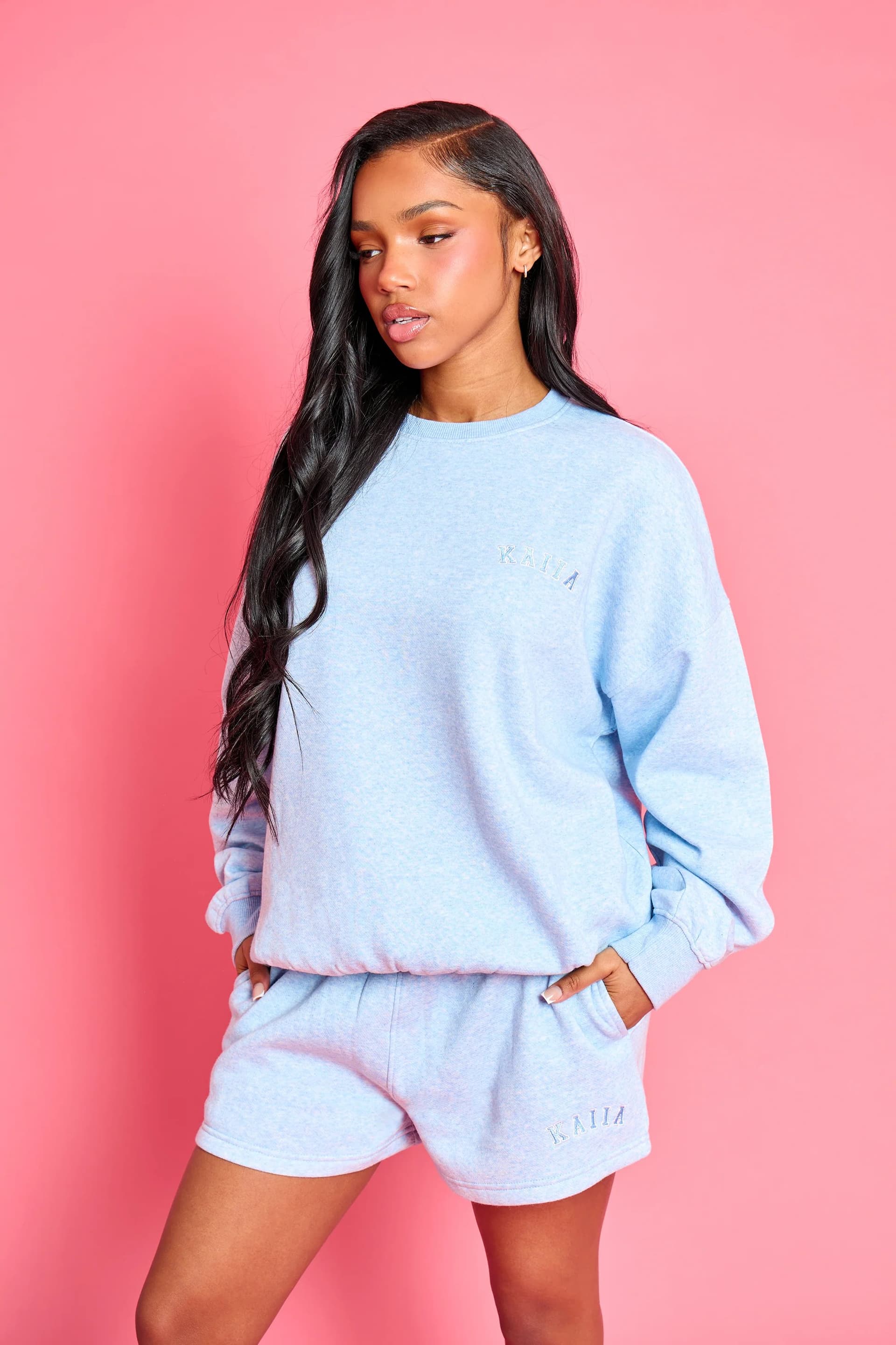 Kaiia Kaiia Logo Mini Shorts Baby Blue Marl