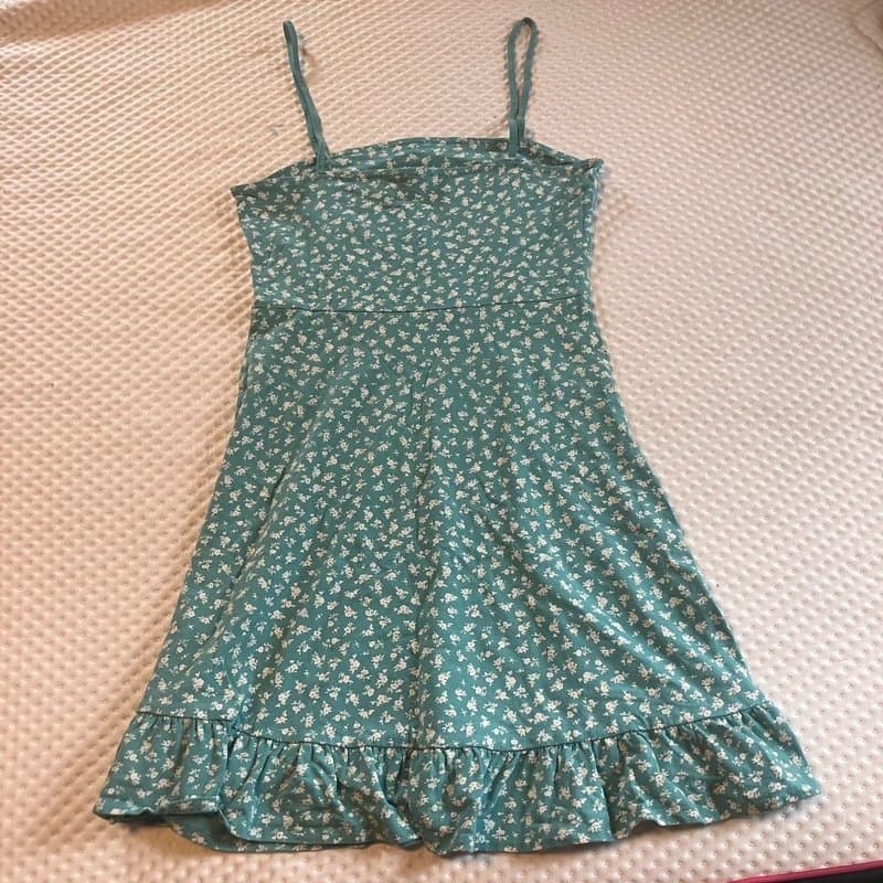 ASOS Design Teal floral mini dress with ruffle hem