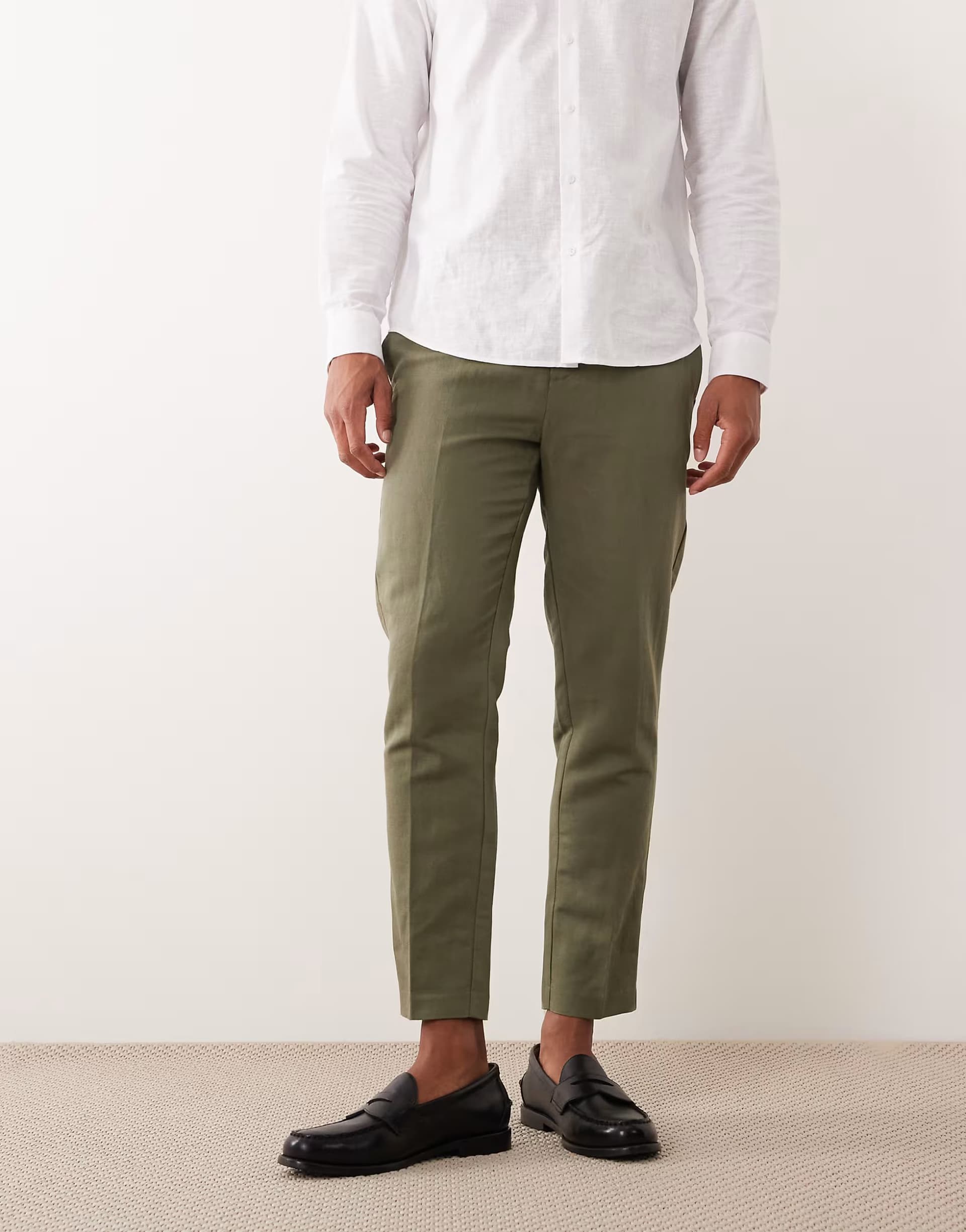 ASOS ASOS DESIGN smart linen rich tapered trousers in olive green