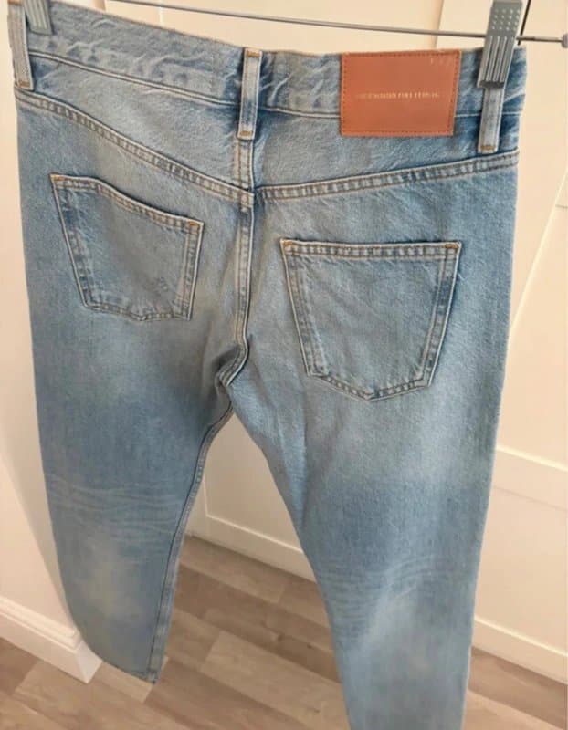 Zara Zara The Straight Full Length Ripped Jeans Light Wash Blue Denim UK 8 / EU 36 High Rise Straight Leg