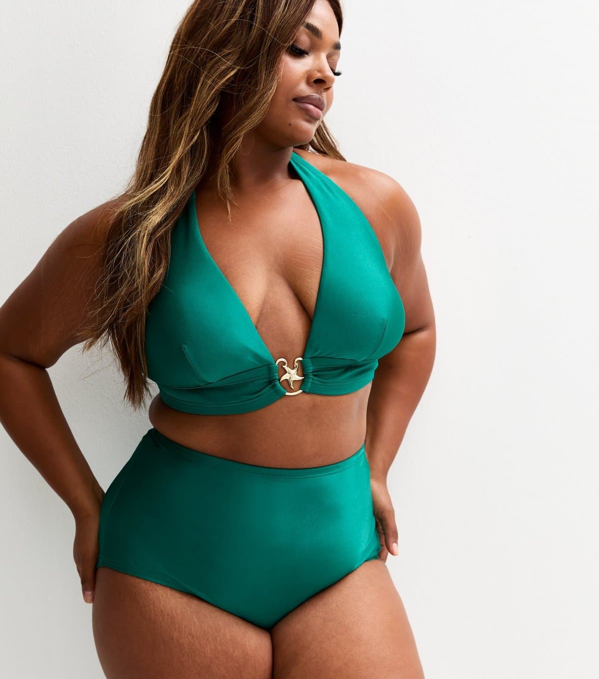 New Look New Look Plus Size Green High-Waisted Bikini Bottoms