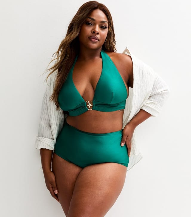 New Look Women's Plus Size Green High Waisted Bikini Bottoms Curves New Look - 3