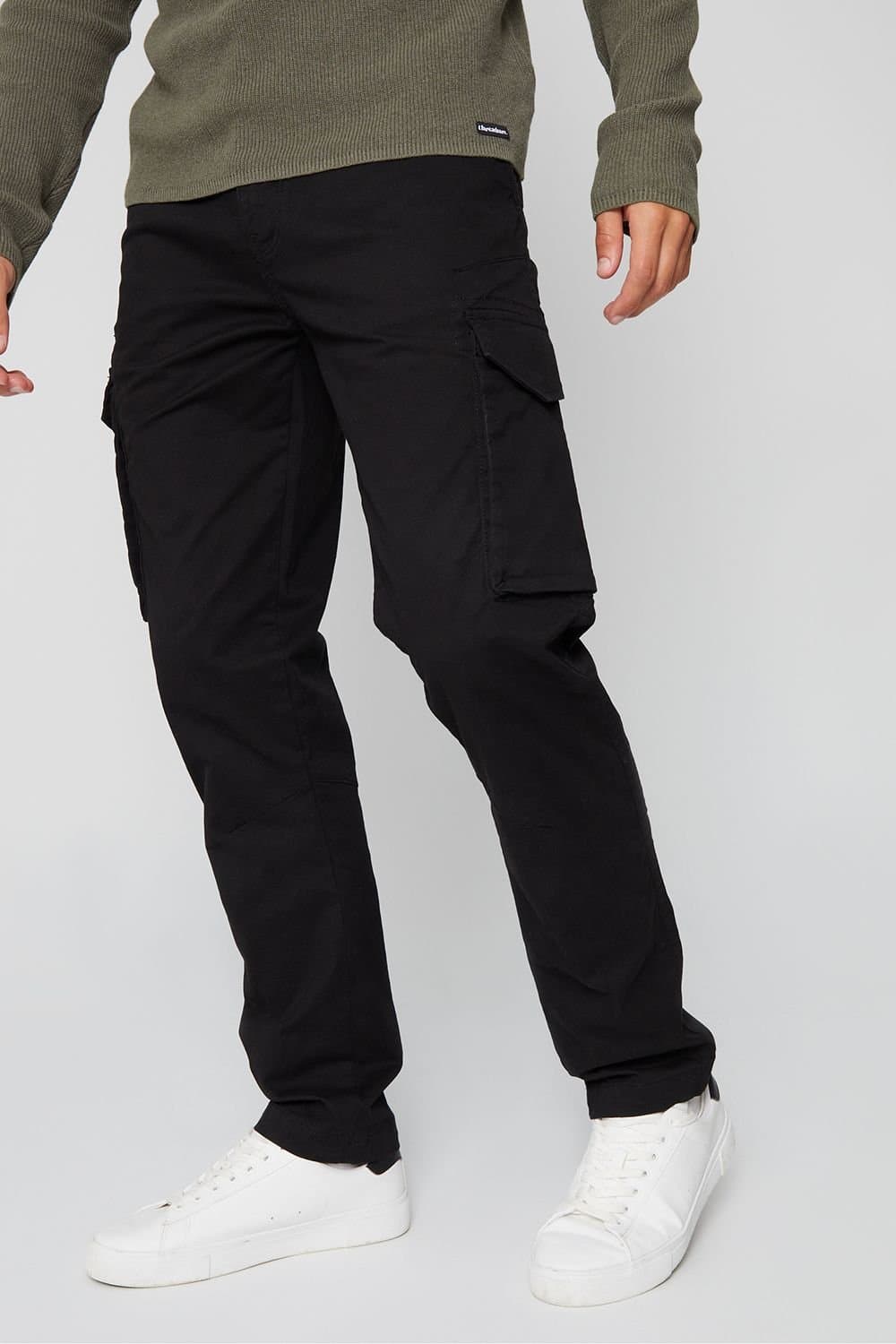 Threadbare Threadbare Men's 'Drill' Cotton Cargo Trousers With Stretch in Black