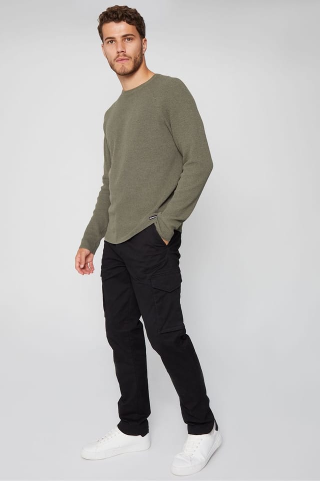 Threadbare Threadbare Men's 'Drill' Cotton Cargo Trousers With Stretch in Black - 3