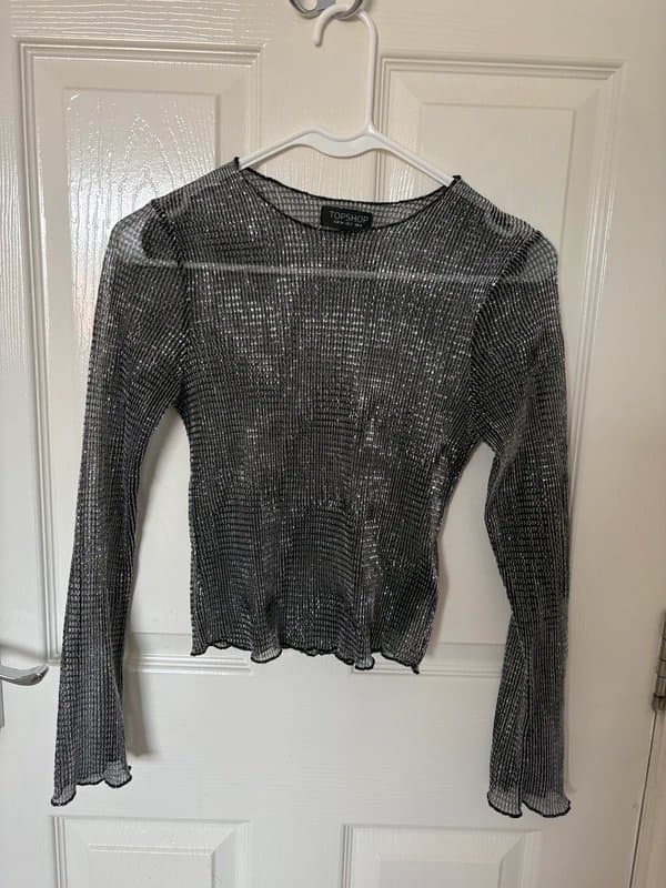 Topshop Topshop Black Metallic Sheer Long Sleeve Top UK 6 | Ibiza/Festival/Party