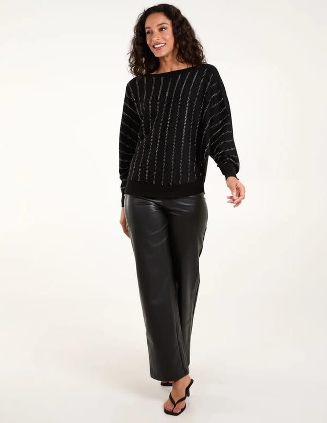 Blue Vanilla Striped Diamante Batwing Jumper - 3