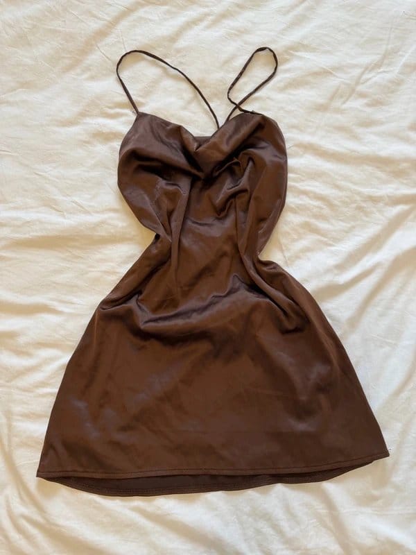 Bershka Brown Satin Mini Dress