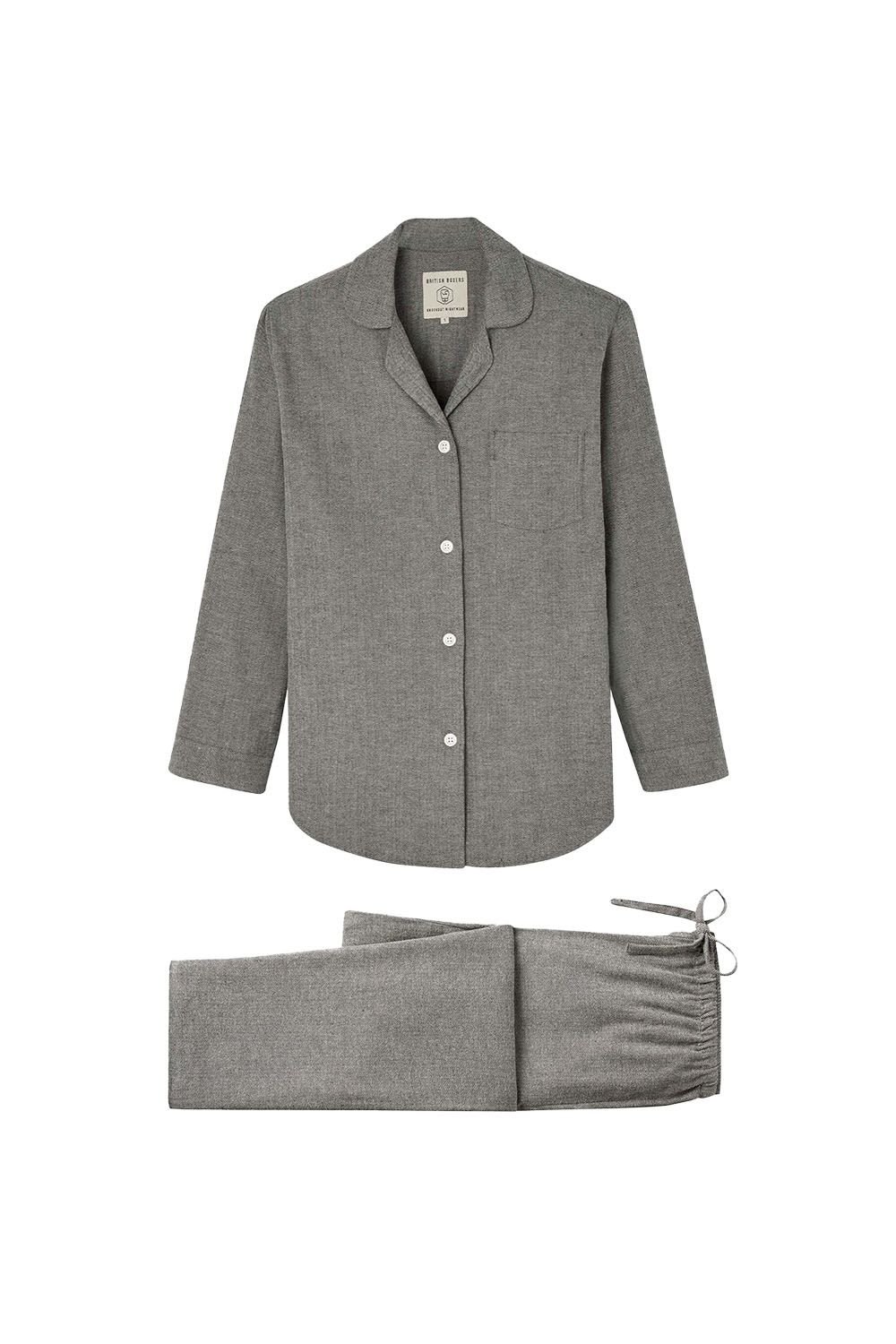 British Boxers British Boxers Women's 'Whitby Jet' Herringbone Brushed Cotton Pyjama Set in Dark Grey - 2