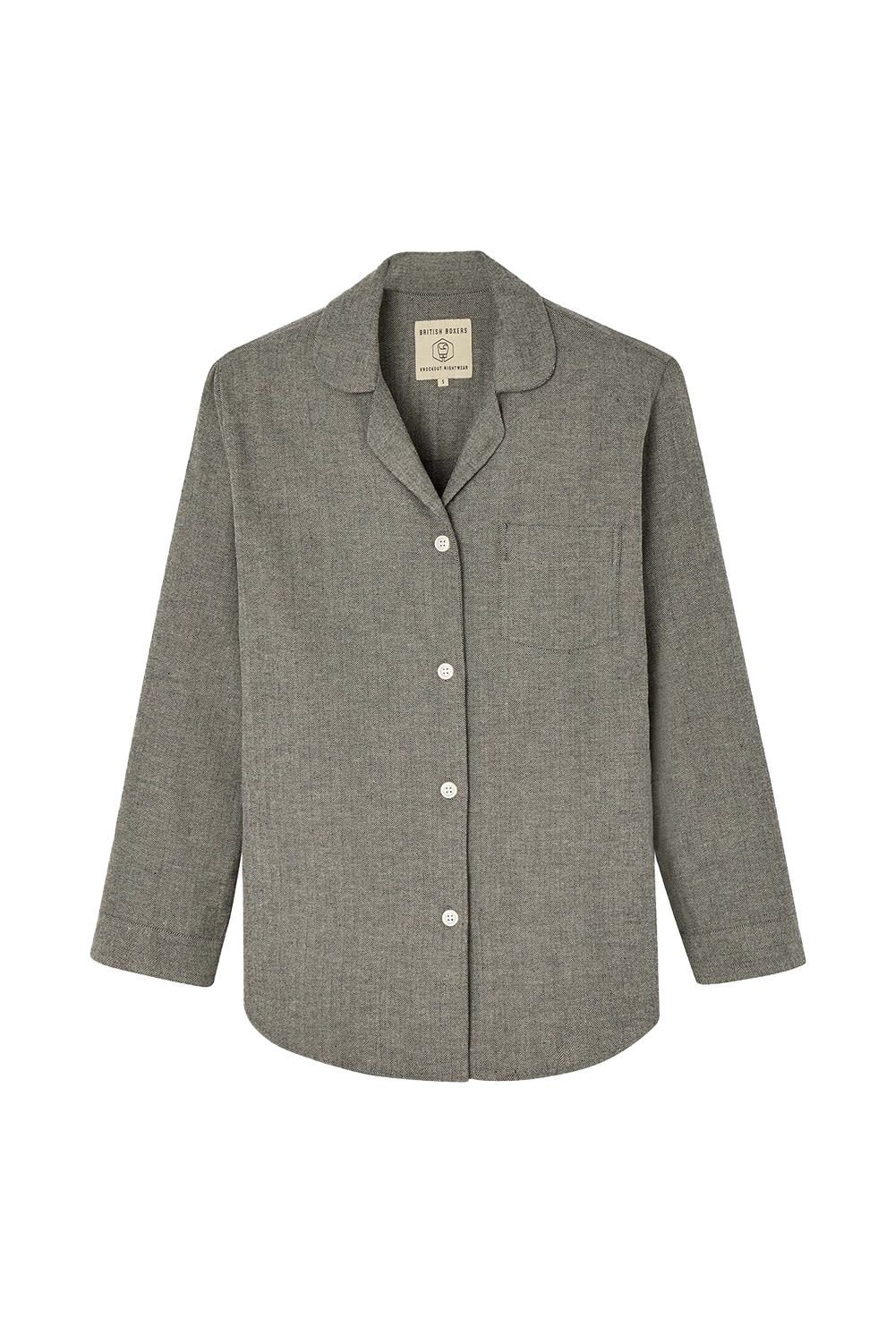 British Boxers British Boxers Women's 'Whitby Jet' Herringbone Brushed Cotton Pyjama Set in Dark Grey - 3