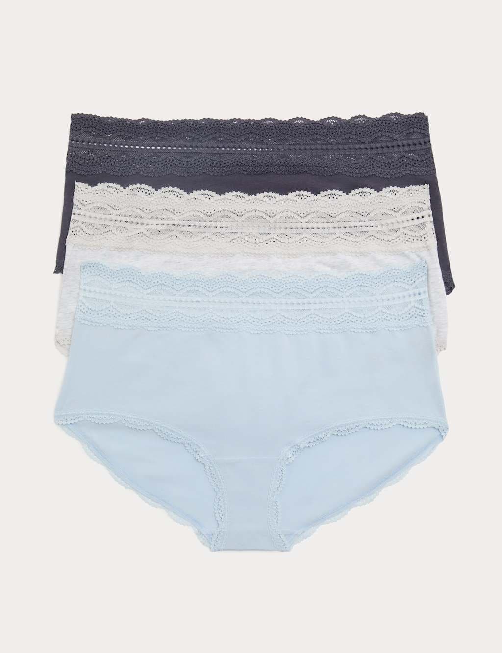 Marks & Spencer M&S 3pk Cotton Rich High Rise Shorts Grey Mix
