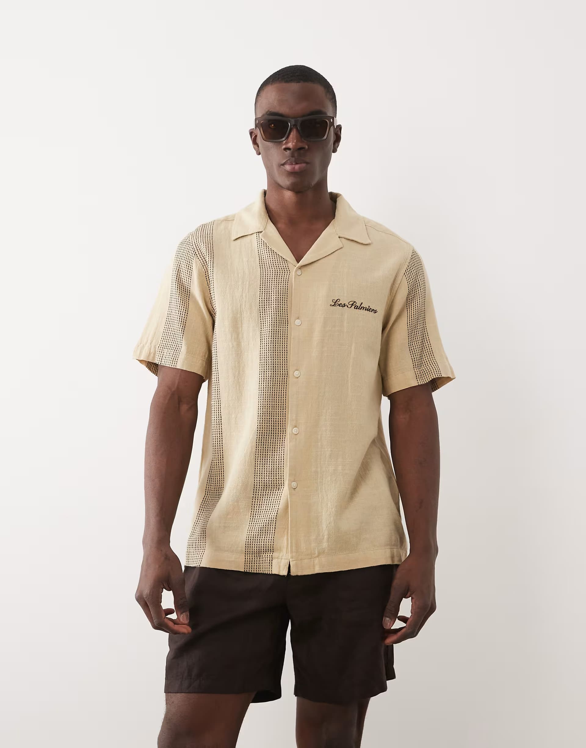 ASOS ONLY & SONS resort shirt with embroidery in light yellow